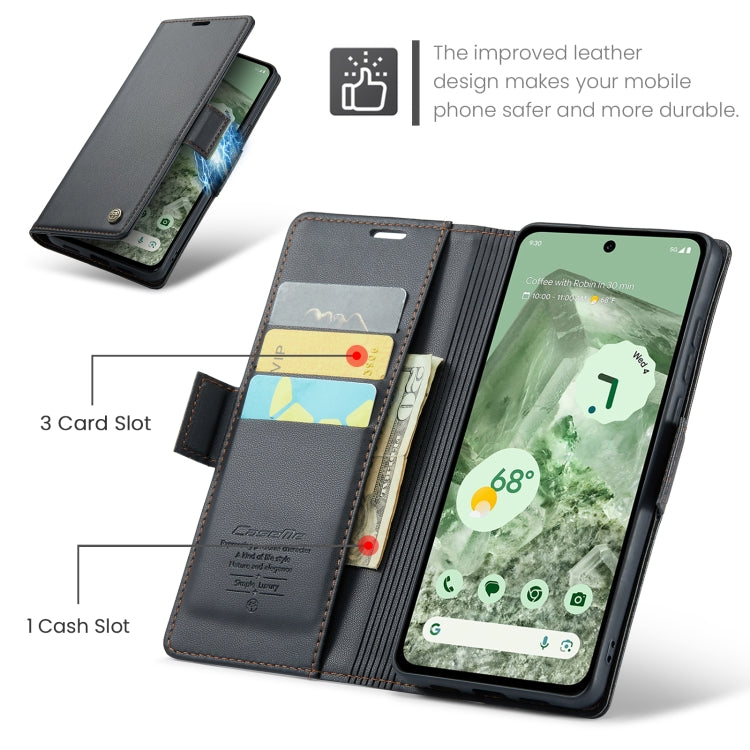 For Google Pixel 8a CaseMe 023 Butterfly Buckle Litchi Texture RFID Anti-theft Leather Phone Case(Black)