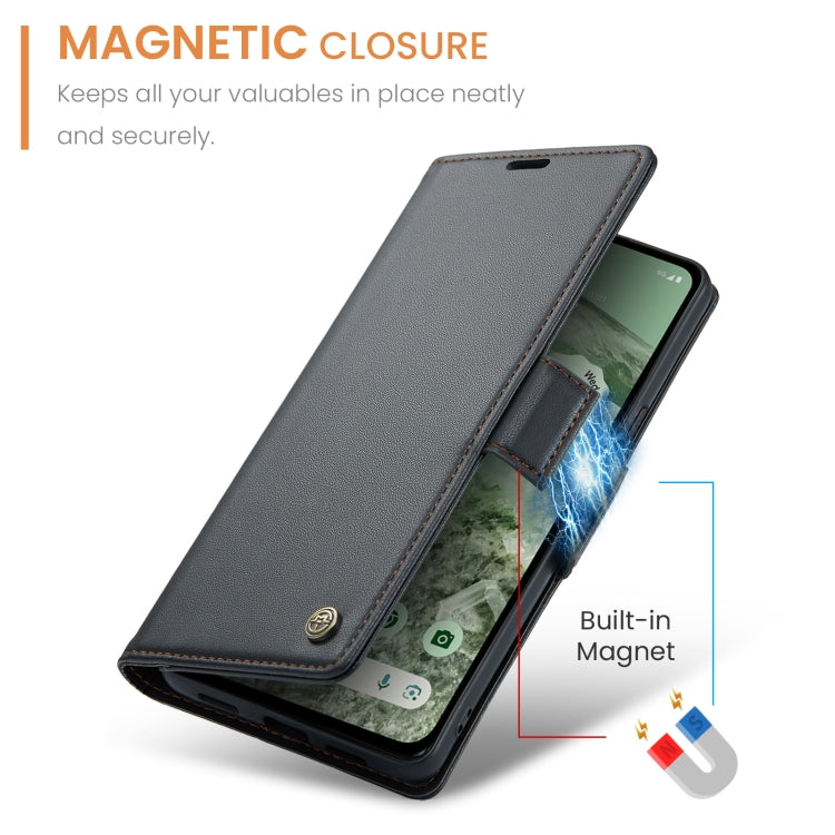 For Google Pixel 8a CaseMe 023 Butterfly Buckle Litchi Texture RFID Anti-theft Leather Phone Case(Black)