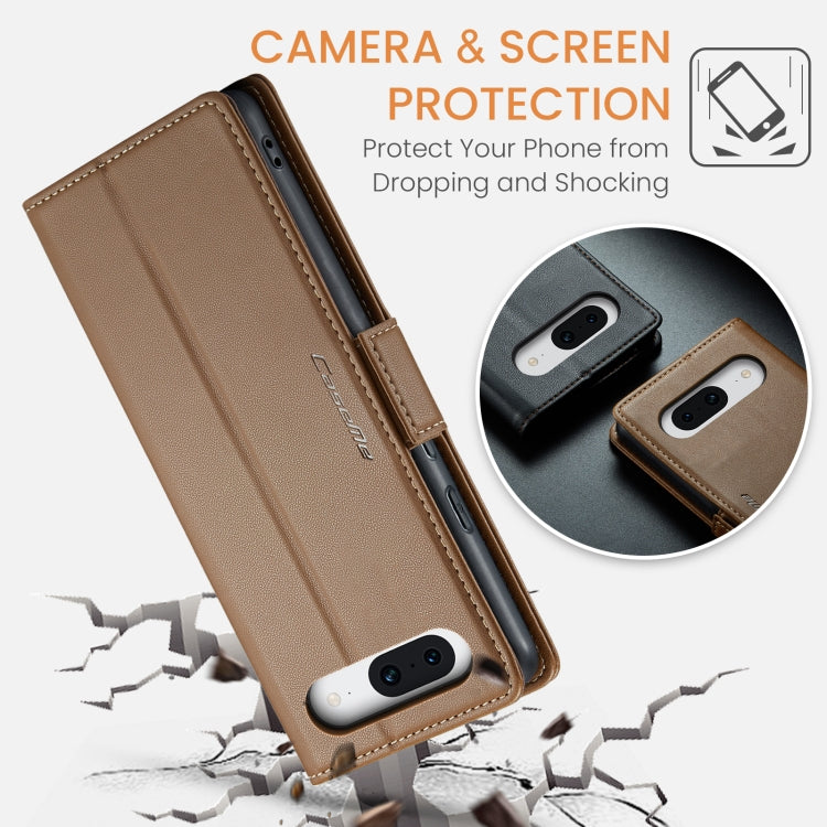 For Google Pixel 8a CaseMe 023 Butterfly Buckle Litchi Texture RFID Anti-theft Leather Phone Case(Brown)