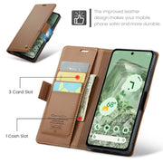 For Google Pixel 8a CaseMe 023 Butterfly Buckle Litchi Texture RFID Anti-theft Leather Phone Case(Brown)