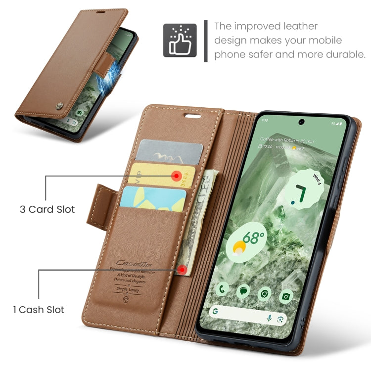 For Google Pixel 8a CaseMe 023 Butterfly Buckle Litchi Texture RFID Anti-theft Leather Phone Case(Brown)