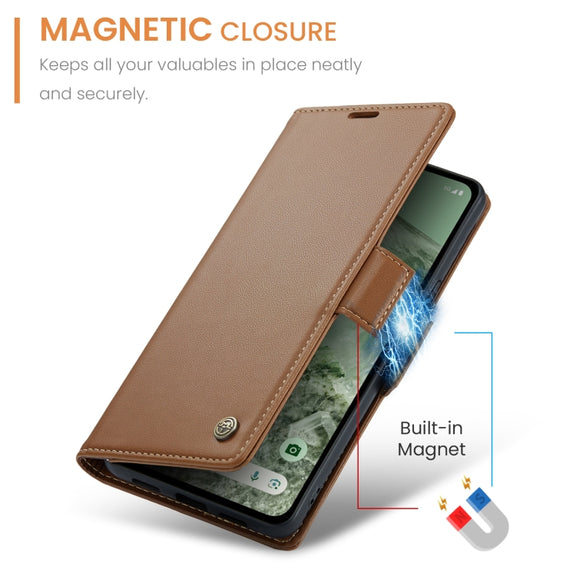 For Google Pixel 8a CaseMe 023 Butterfly Buckle Litchi Texture RFID Anti-theft Leather Phone Case(Brown)
