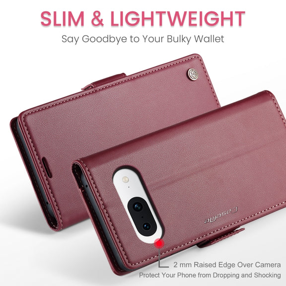 For Google Pixel 8a CaseMe 023 Butterfly Buckle Litchi Texture RFID Anti-theft Leather Phone Case(Wine Red)
