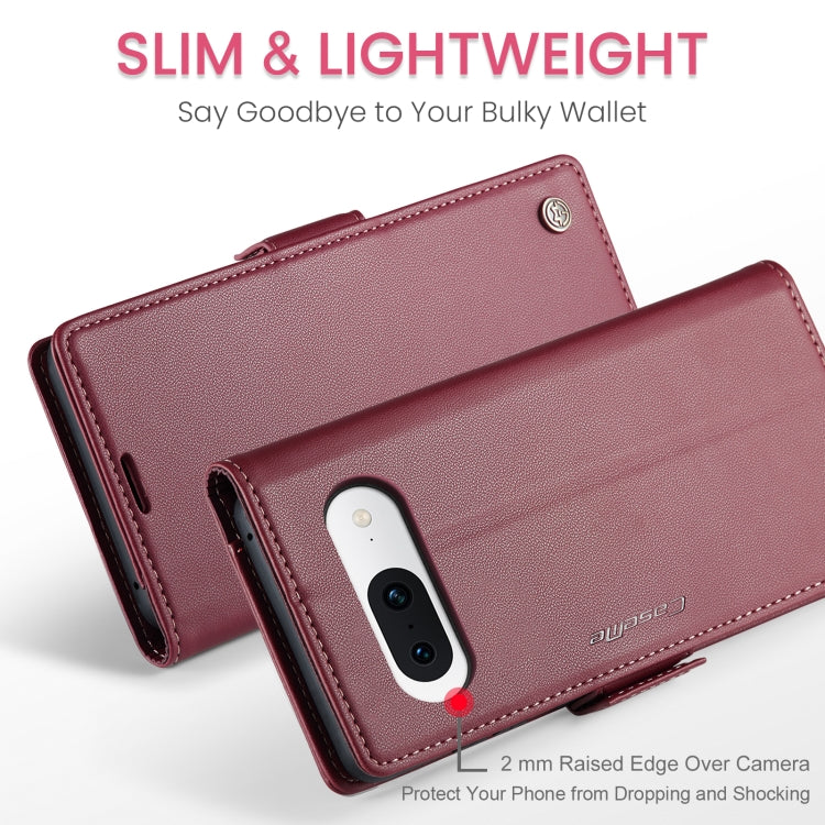 For Google Pixel 8a CaseMe 023 Butterfly Buckle Litchi Texture RFID Anti-theft Leather Phone Case(Wine Red)