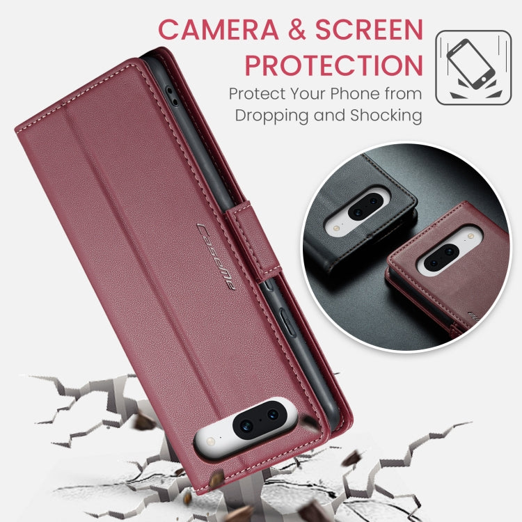 For Google Pixel 8a CaseMe 023 Butterfly Buckle Litchi Texture RFID Anti-theft Leather Phone Case(Wine Red)