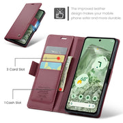 For Google Pixel 8a CaseMe 023 Butterfly Buckle Litchi Texture RFID Anti-theft Leather Phone Case(Wine Red)