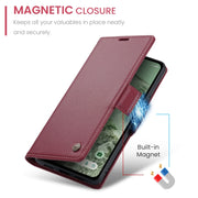 For Google Pixel 8a CaseMe 023 Butterfly Buckle Litchi Texture RFID Anti-theft Leather Phone Case(Wine Red)