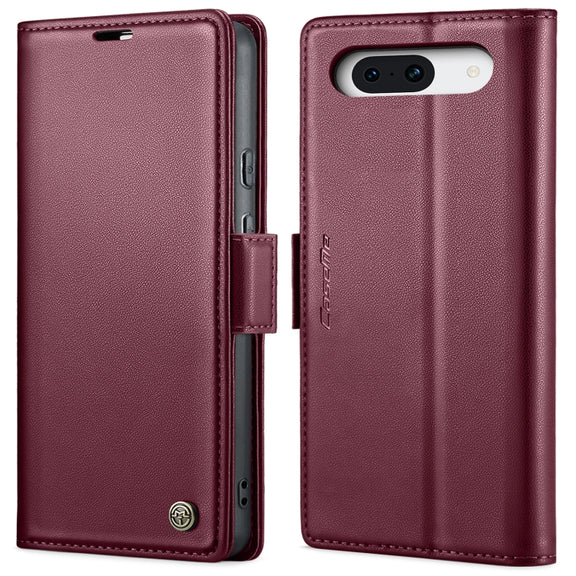 For Google Pixel 8a CaseMe 023 Butterfly Buckle Litchi Texture RFID Anti-theft Leather Phone Case(Wine Red)