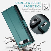 For Google Pixel 8a CaseMe 023 Butterfly Buckle Litchi Texture RFID Anti-theft Leather Phone Case(Pearly Blue)