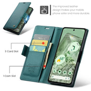 For Google Pixel 8a CaseMe 023 Butterfly Buckle Litchi Texture RFID Anti-theft Leather Phone Case(Pearly Blue)
