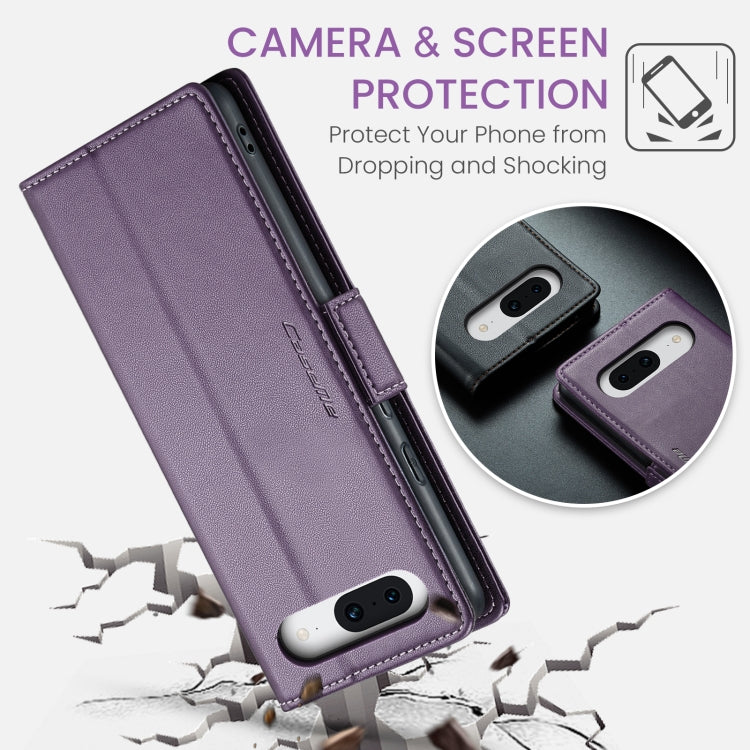 For Google Pixel 8a CaseMe 023 Butterfly Buckle Litchi Texture RFID Anti-theft Leather Phone Case(Pearly Purple)