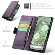 For Google Pixel 8a CaseMe 023 Butterfly Buckle Litchi Texture RFID Anti-theft Leather Phone Case(Pearly Purple)