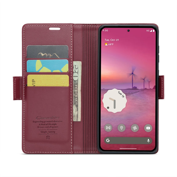 For Google Pixel 9 Pro XL CaseMe 023 Butterfly Buckle Litchi Texture RFID Anti-theft Leather Phone Case(Wine Red)
