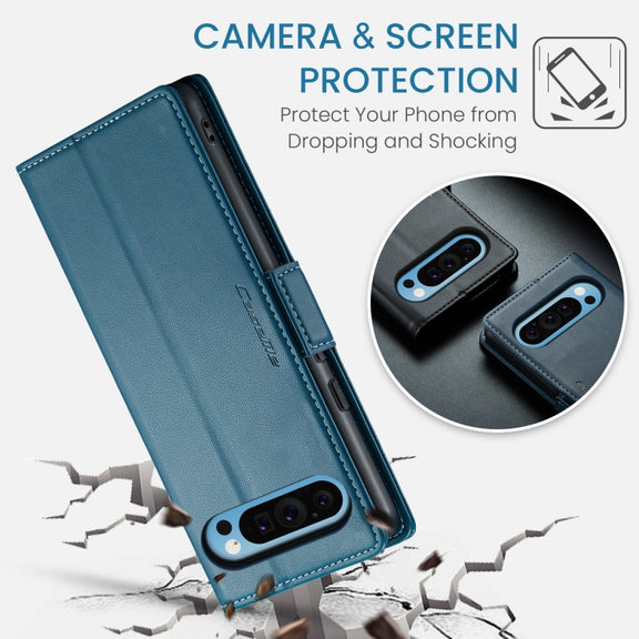 For Google Pixel 9 Pro XL CaseMe 023 Butterfly Buckle Litchi Texture RFID Anti-theft Leather Phone Case(Blue)