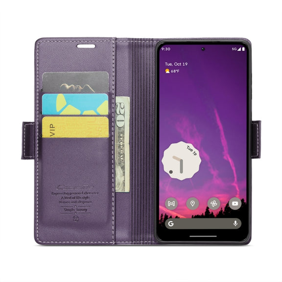 For Google Pixel 9 Pro XL CaseMe 023 Butterfly Buckle Litchi Texture RFID Anti-theft Leather Phone Case(Pearly Purple)