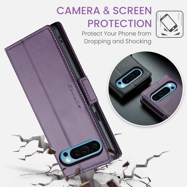 For Google Pixel 9 Pro XL CaseMe 023 Butterfly Buckle Litchi Texture RFID Anti-theft Leather Phone Case(Pearly Purple)
