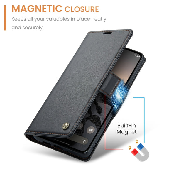 For Google Pixel 9 / 9 Pro CaseMe 023 Butterfly Buckle Litchi Texture RFID Anti-theft Leather Phone Case(Black)