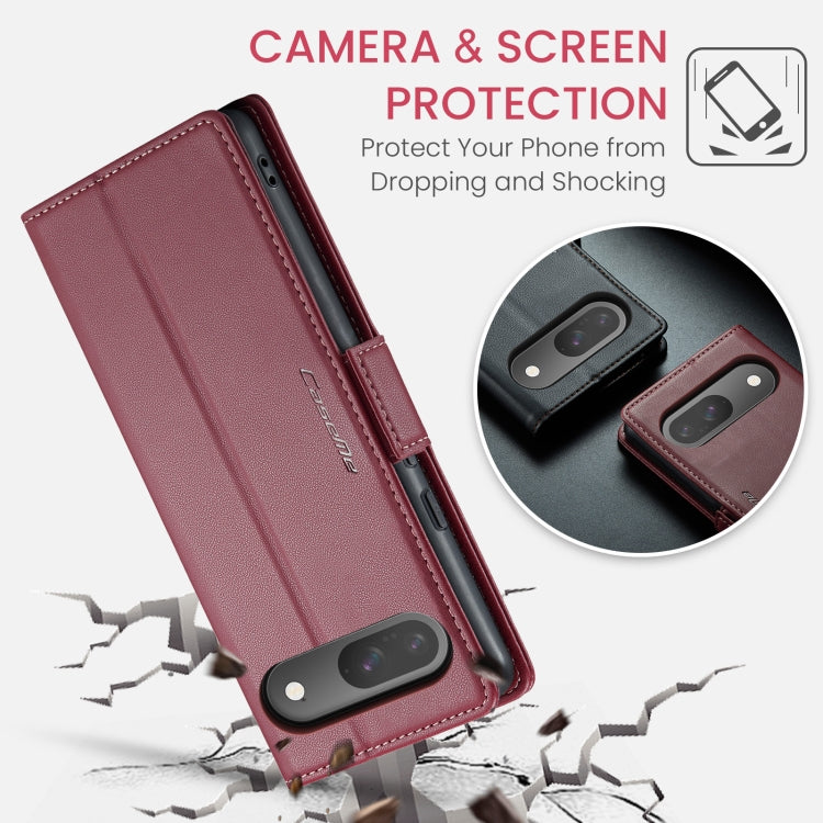 For Google Pixel 9 / 9 Pro CaseMe 023 Butterfly Buckle Litchi Texture RFID Anti-theft Leather Phone Case(Wine Red)