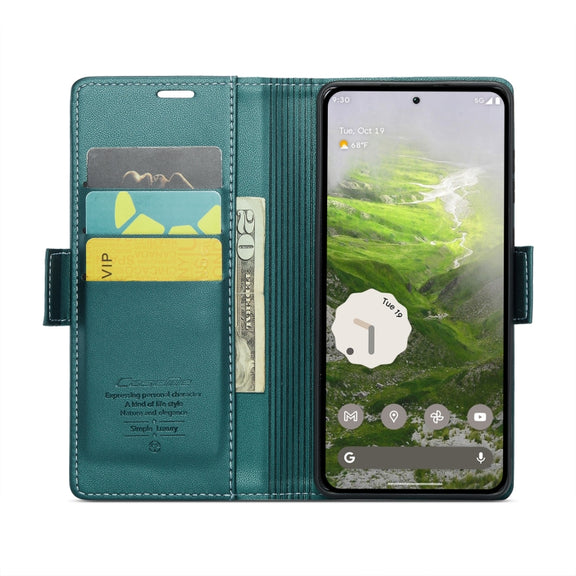 For Google Pixel 9 / 9 Pro CaseMe 023 Butterfly Buckle Litchi Texture RFID Anti-theft Leather Phone Case(Pearly Blue)