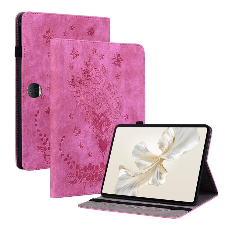 For Honor Pad 9 12.1 Butterfly Rose Embossed Leather Tablet Case(Rose Red) - Honor by PMC TechLife | Online Shopping South Africa | PMC TechLife | Buy Now Pay Later Mobicred