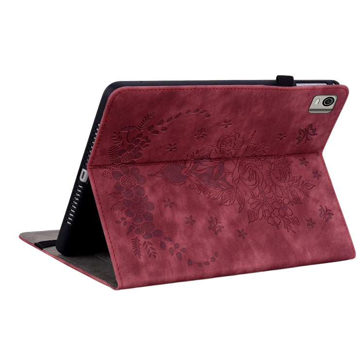 For Nokia T21 Butterfly Rose Embossed Leather Tablet Case(Red) - Honor Cases by PMC TechLife | Online Shopping South Africa | PMC TechLife | Buy Now Pay Later Mobicred