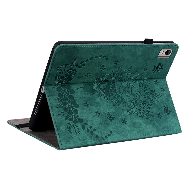 For Nokia T21 Butterfly Rose Embossed Leather Tablet Case(Green) - Honor Cases by PMC TechLife | Online Shopping South Africa | PMC TechLife | Buy Now Pay Later Mobicred