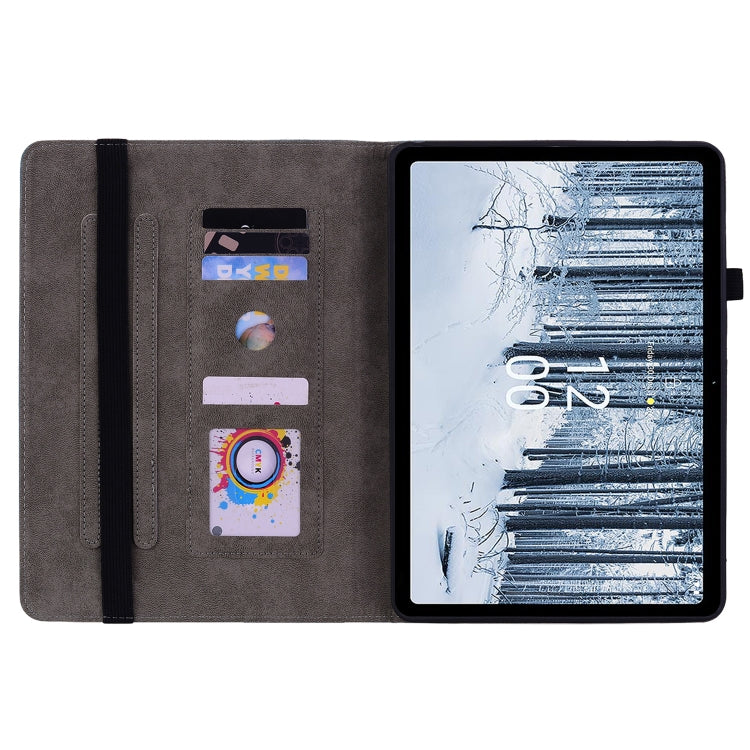 For Nokia T21 Butterfly Rose Embossed Leather Tablet Case(Dark Blue)