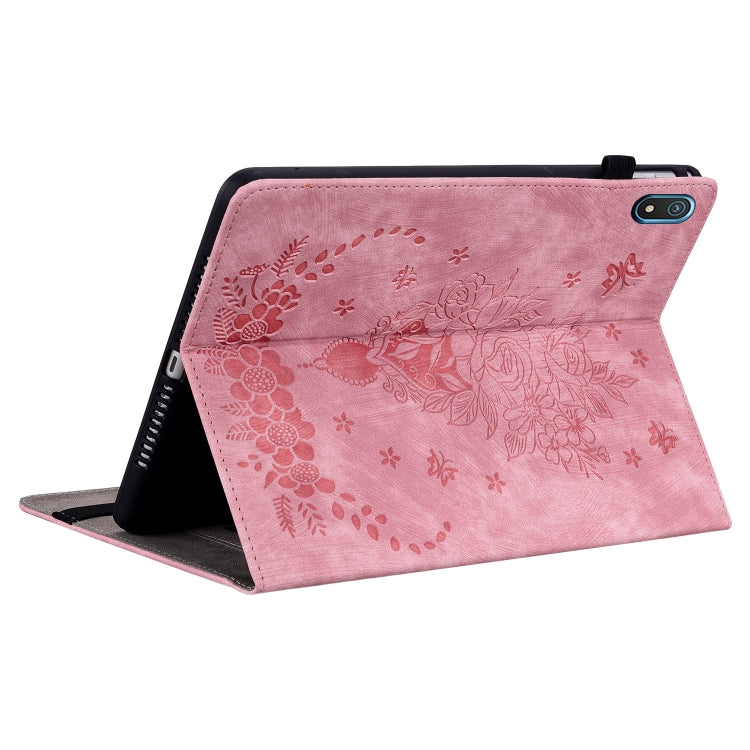 For Nokia T20 10.4 2021 Butterfly Rose Embossed Leather Tablet Case(Pink)