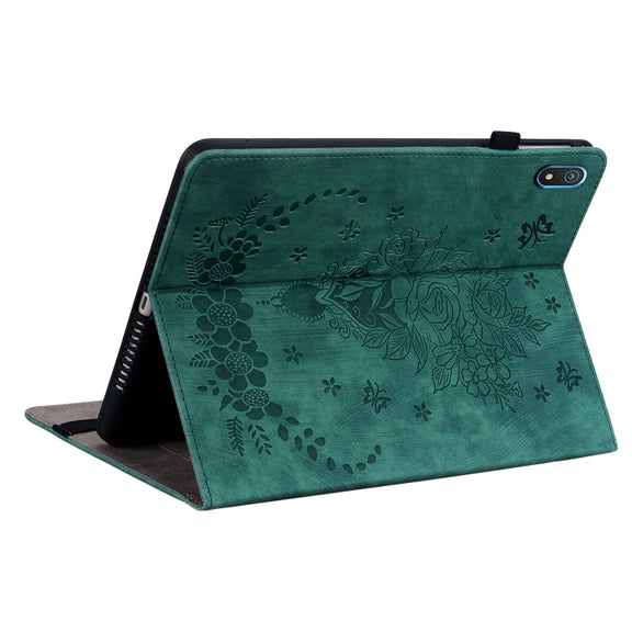 For Nokia T20 10.4 2021 Butterfly Rose Embossed Leather Tablet Case(Green)