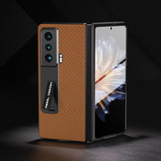 For Honor Magic Vs Carbon Fiber Texture Integrated Protective Phone Case with Holder(Dark Brown)