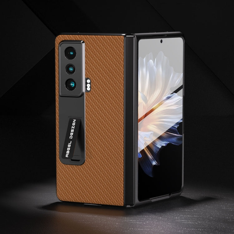 For Honor Magic Vs Carbon Fiber Texture Integrated Protective Phone Case with Holder(Dark Brown)
