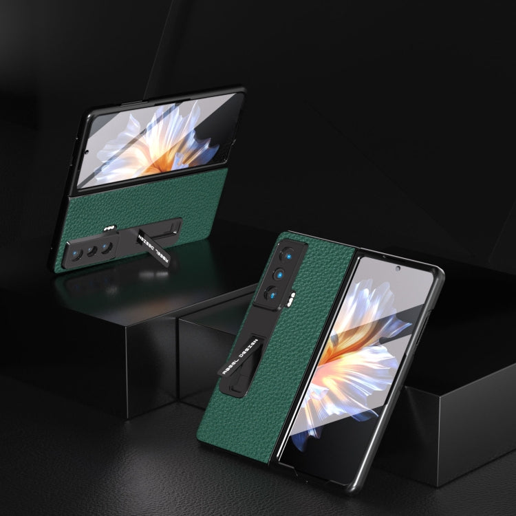 For Honor Magic Vs Integrated Genuine Leather Litchi Texture Phone Case with Holder(Green) - Honor Cases by PMC TechLife | Online Shopping South Africa | PMC TechLife | Buy Now Pay Later Mobicred