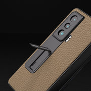 For Honor Magic Vs Integrated Genuine Leather Litchi Texture Phone Case with Holder(Grey)