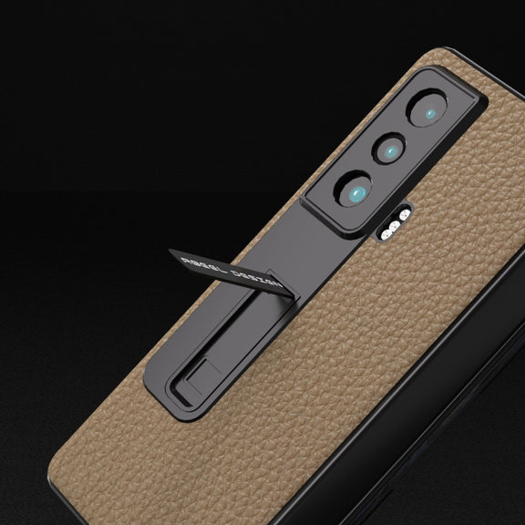 For Honor Magic Vs Integrated Genuine Leather Litchi Texture Phone Case with Holder(Grey)