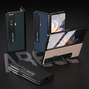 For Honor Magic Vs Integrated Genuine Leather + PC Litchi Texture Phone Case with Holder(Blue)