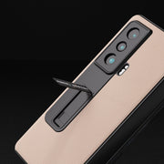 For Honor Magic Vs Integrated Genuine Leather + PC Litchi Texture Phone Case with Holder(Pink Gold)