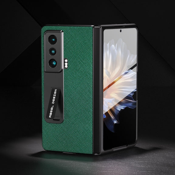 For Honor Magic Vs Integrated Cross Texture Genuine Leather Phone Case with Holder(Green)