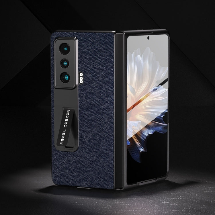 For Honor Magic Vs Integrated Cross Texture Genuine Leather Phone Case with Holder(Blue) - Honor Cases by PMC TechLife | Online Shopping South Africa | PMC TechLife | Buy Now Pay Later Mobicred