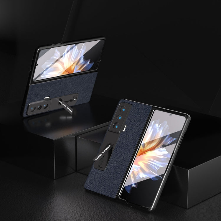 For Honor Magic Vs Integrated Cross Texture Genuine Leather Phone Case with Holder(Blue) - Honor Cases by PMC TechLife | Online Shopping South Africa | PMC TechLife | Buy Now Pay Later Mobicred