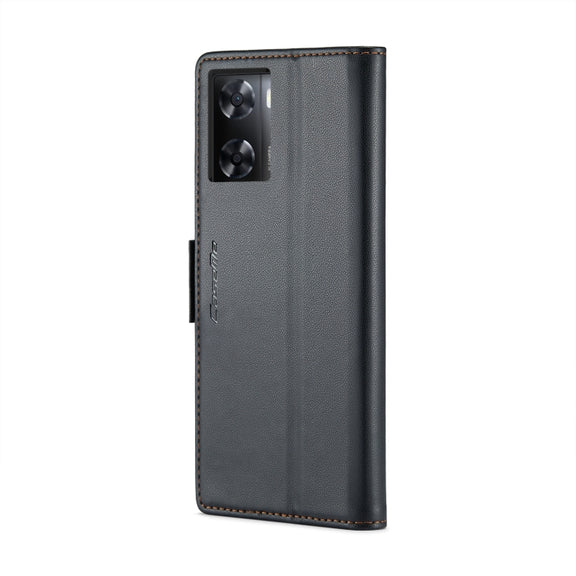 For OPPO A57 4G Global/A57s 4G Global CaseMe 023 Butterfly Buckle Litchi Texture RFID Anti-theft Leather Phone Case(Black)