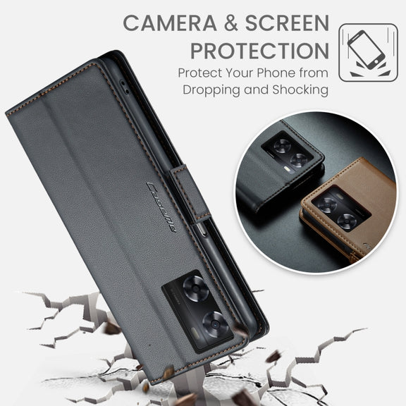 For OPPO A57 4G Global/A57s 4G Global CaseMe 023 Butterfly Buckle Litchi Texture RFID Anti-theft Leather Phone Case(Black)