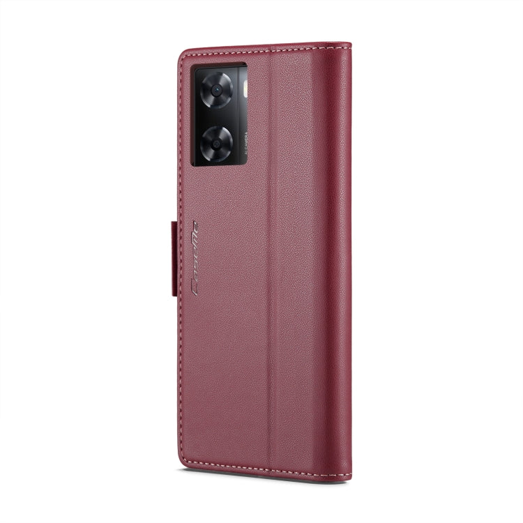 For OPPO A77 4G Global / A57e 4G CaseMe 023 Butterfly Buckle Litchi Texture RFID Anti-theft Leather Phone Case(Wine Red)