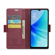 For OPPO A77 4G Global / A57e 4G CaseMe 023 Butterfly Buckle Litchi Texture RFID Anti-theft Leather Phone Case(Wine Red)