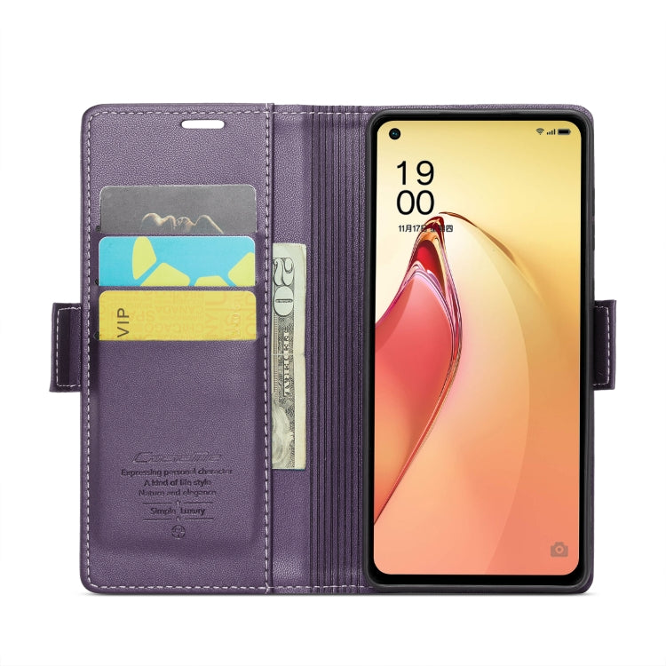 For OPPO Reno8 Pro 5G Global CaseMe 023 Butterfly Buckle Litchi Texture RFID Anti-theft Leather Phone Case(Pearly Purple)