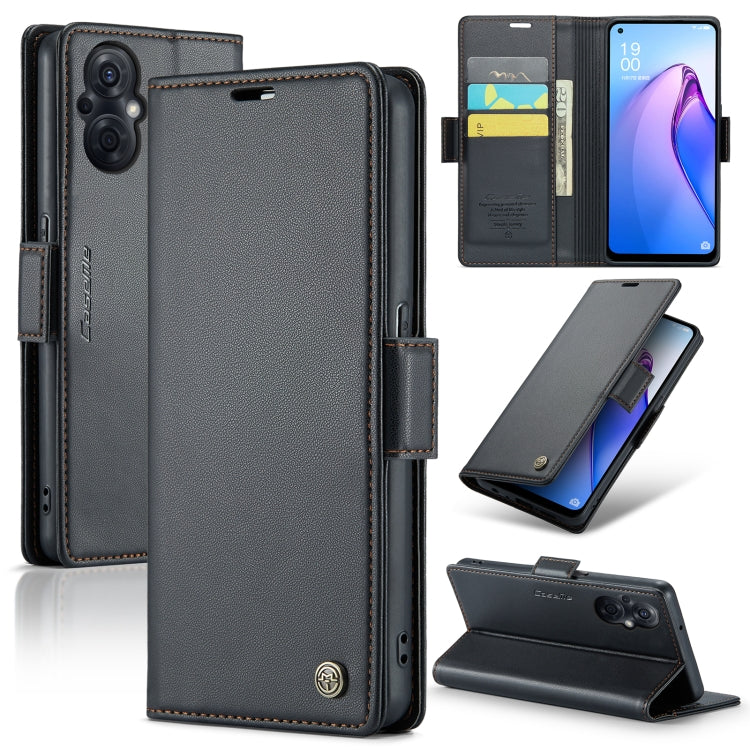 For OPPO Reno7 Z Global/Reno7 Lite Global CaseMe 023 Butterfly Buckle Litchi Texture RFID Anti-theft Leather Phone Case(Black) - free shipping - PMC Jewellery - Order now!