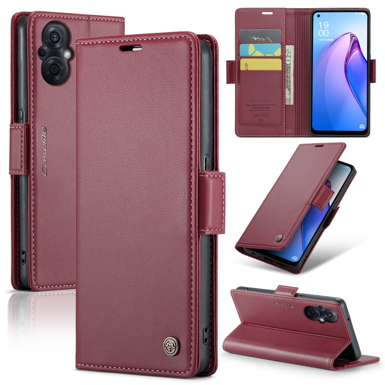 For OPPO Reno8 Lite Global CaseMe 023 Butterfly Buckle Litchi Texture RFID Anti-theft Leather Phone Case(Wine Red) - free shipping - PMC Jewellery - Order now!