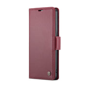 For OPPO Reno8 Lite Global CaseMe 023 Butterfly Buckle Litchi Texture RFID Anti-theft Leather Phone Case(Wine Red)