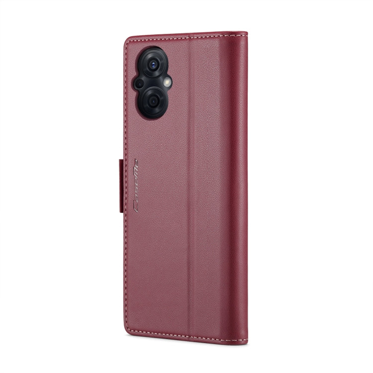 For OPPO Reno8 Lite Global CaseMe 023 Butterfly Buckle Litchi Texture RFID Anti-theft Leather Phone Case(Wine Red)