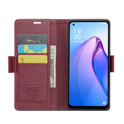 For OPPO Reno8 Lite Global CaseMe 023 Butterfly Buckle Litchi Texture RFID Anti-theft Leather Phone Case(Wine Red)