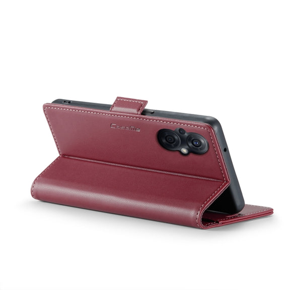 For OPPO Reno8 Lite Global CaseMe 023 Butterfly Buckle Litchi Texture RFID Anti-theft Leather Phone Case(Wine Red)